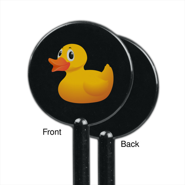 Rubber Duckie Black Plastic 5.5" Stir Stick - Single Sided - Round - Front & Back