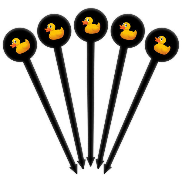 Rubber Duckie Black Plastic 6" Food Pick - Round - Fan View