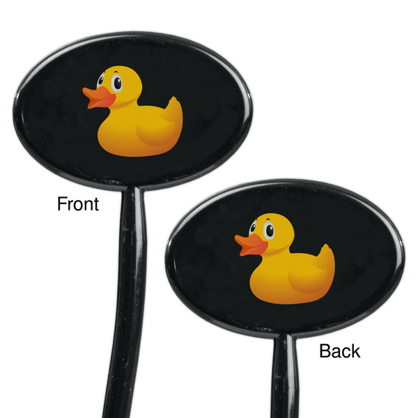 Rubber Duckie Black Plastic 7" Stir Stick - Double Sided - Oval - Front & Back