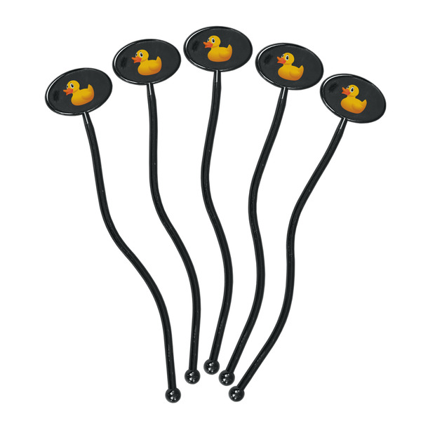 Rubber Duckie Black Plastic 7" Stir Stick - Oval - Fan