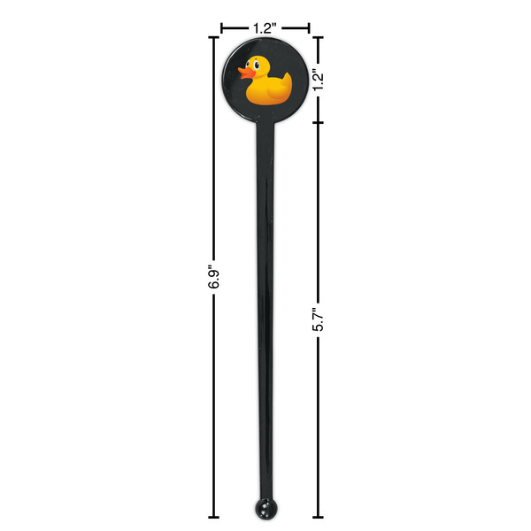 Rubber Duckie Black Plastic 7" Stir Stick - Round - Dimensions