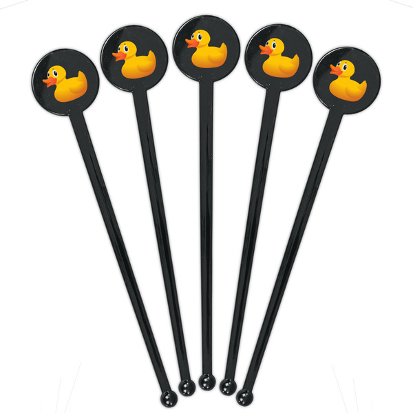 Rubber Duckie Black Plastic 7" Stir Stick - Round - Fan View