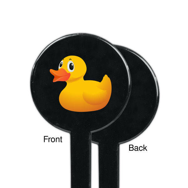 Rubber Duckie Black Plastic 7" Stir Stick - Single Sided - Round - Front & Back