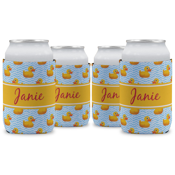 Custom Rubber Duckie Can Cooler (12 oz) - Set of 4 w/ Name or Text