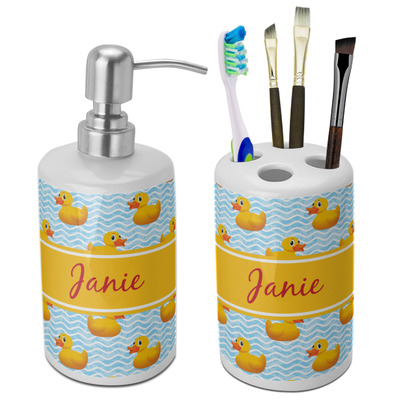 Rubber Duckie Ceramic Bathroom Accessories Set (Personalized)