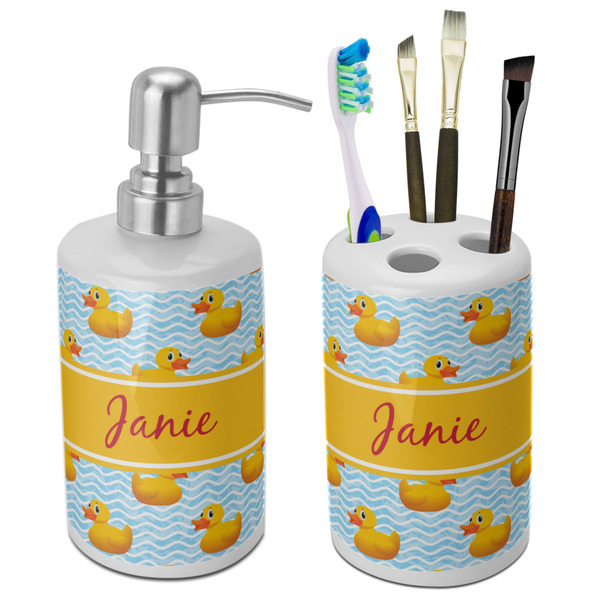 Custom Rubber Duckie Ceramic Bathroom Accessories Set (Personalized)