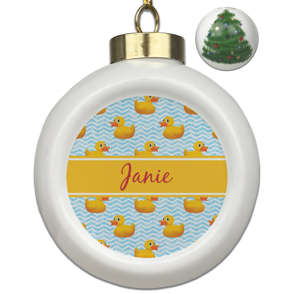 Custom Rubber Duckie Ceramic Ball Ornament - Christmas Tree (Personalized)