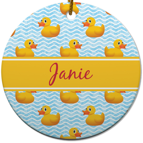 Custom Rubber Duckie Round Ceramic Ornament w/ Name or Text