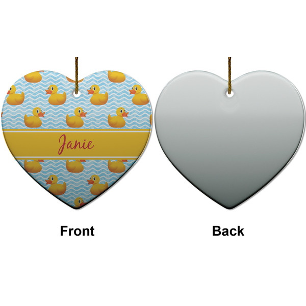 Rubber Duckie Ceramic Flat Ornament - Heart Front & Back (APPROVAL)