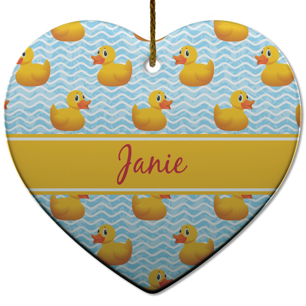 Rubber Duckie Ceramic Flat Ornament - Heart (Front)