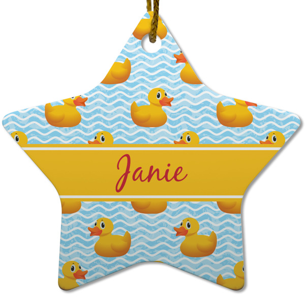 Custom Rubber Duckie Star Ceramic Ornament w/ Name or Text