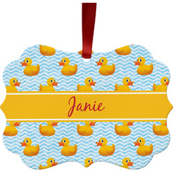 Rubber Duckie Metal Frame Ornament - Double Sided w/ Name or Text