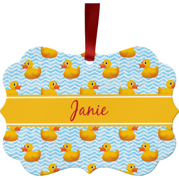 Custom Rubber Duckie Metal Frame Ornament - Double Sided w/ Name or Text
