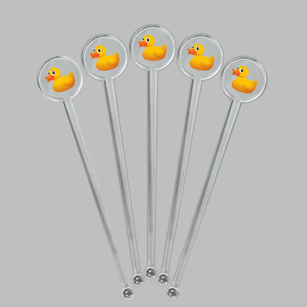 Rubber Duckie Clear Plastic 7" Stir Stick - Round - Fan View