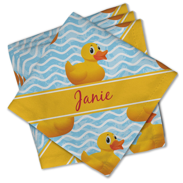 Custom Rubber Duckie Cloth Cocktail Napkins - Set of 4 w/ Name or Text