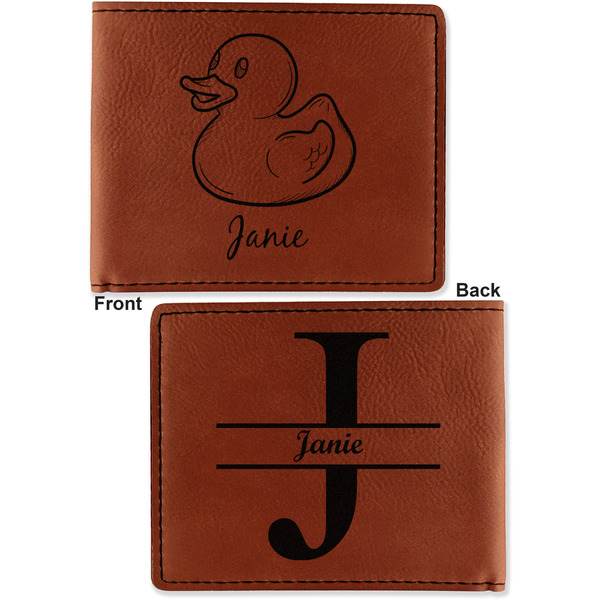 Rubber Duckie Cognac Leatherette Bifold Wallets - Front and Back