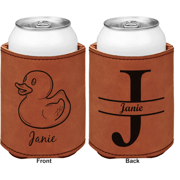 Rubber Duckie Cognac Leatherette Can Sleeve - Double Sided Front and Back