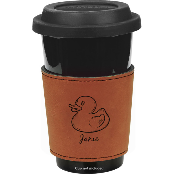 Rubber Duckie Cognac Leatherette Mug Sleeve - Front