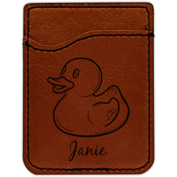 Rubber Duckie Cognac Leatherette Phone Wallet close up
