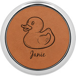 Rubber Duckie Leatherette Round Coaster w/ Silver Edge (Personalized)