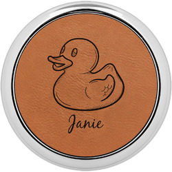Rubber Duckie Leatherette Round Coaster w/ Silver Edge - Single or Set (Personalized)