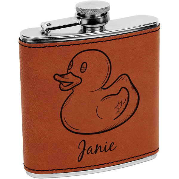 Custom Rubber Duckie Leatherette Wrapped Stainless Steel Flask (Personalized)