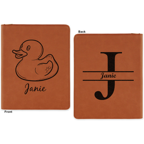 Rubber Duckie Cognac Leatherette Zipper Portfolios with Notepad - Double Sided - Apvl