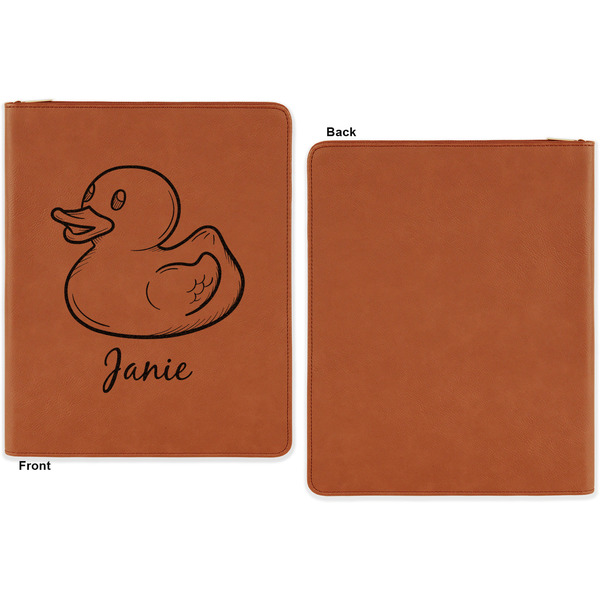 Rubber Duckie Cognac Leatherette Zipper Portfolios with Notepad - Single Sided - Apvl