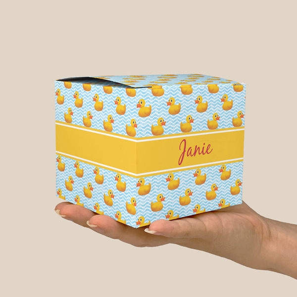 Rubber Duckie Cube Favor Gift Box - On Hand - Scale View