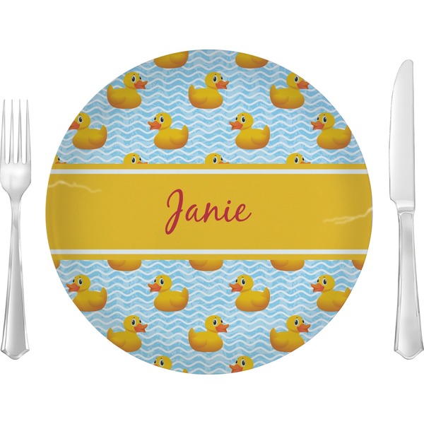Custom Rubber Duckie Glass Lunch / Dinner Plate 10" (Personalized)
