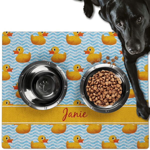 Custom Rubber Duckie Dog Food Mat - Large w/ Name or Text