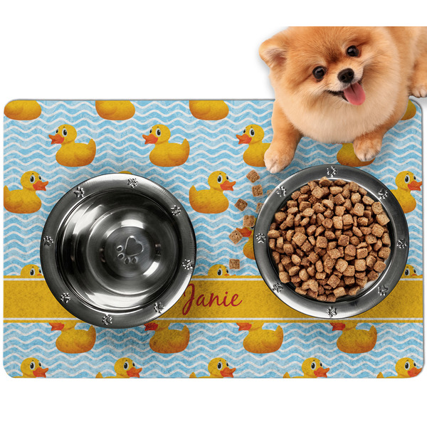 Custom Rubber Duckie Dog Food Mat - Small w/ Name or Text
