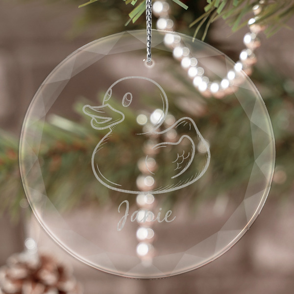 Custom Rubber Duckie Engraved Glass Ornament (Personalized)