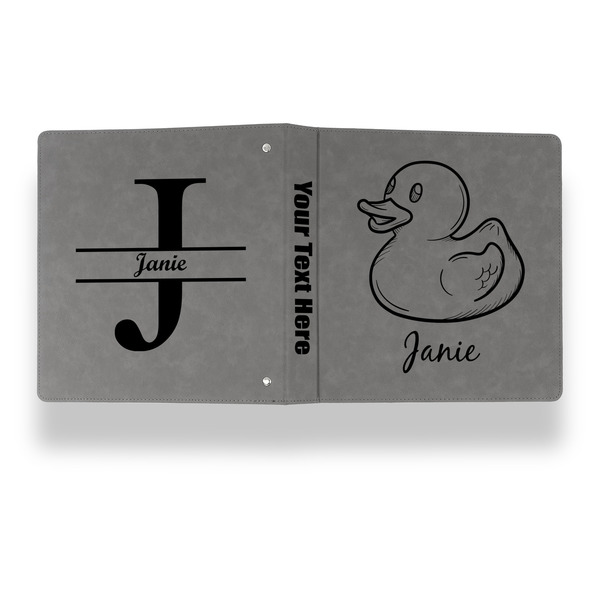 Rubber Duckie Leather Binder - 1" - Grey - Back Spine Front View