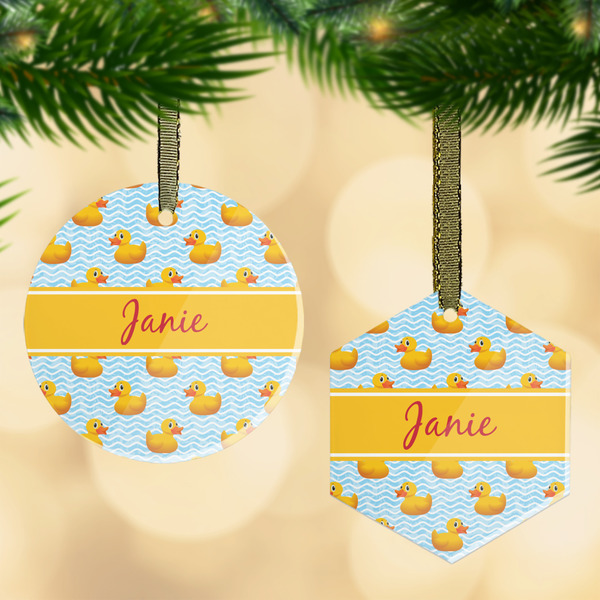Custom Rubber Duckie Flat Glass Ornament w/ Name or Text