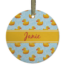 Rubber Duckie Flat Glass Ornament - Round w/ Name or Text