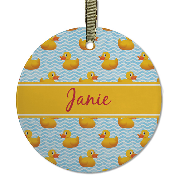 Custom Rubber Duckie Flat Glass Ornament - Round w/ Name or Text