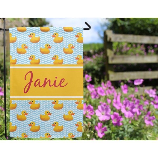 Rubber Duckie Garden Flag - Outside In Flowers