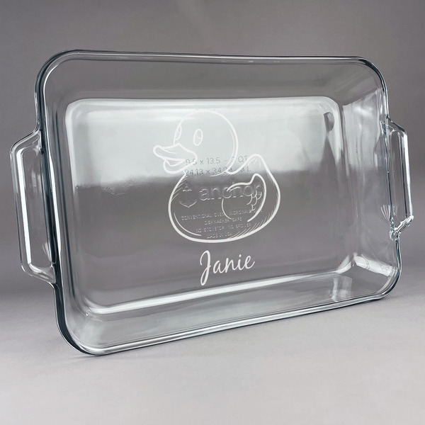 Custom Rubber Duckie Glass Baking Dish with Truefit Lid - 13in x 9in (Personalized)