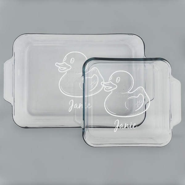 Custom Rubber Duckie Set of Glass Baking & Cake Dish - 13in x 9in & 8in x 8in (Personalized)