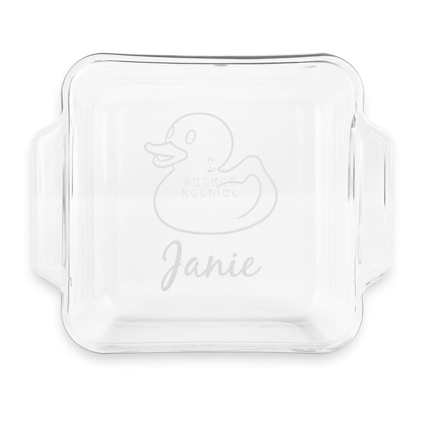 Custom Rubber Duckie Glass Cake Dish with Truefit Lid - 8in x 8in (Personalized)