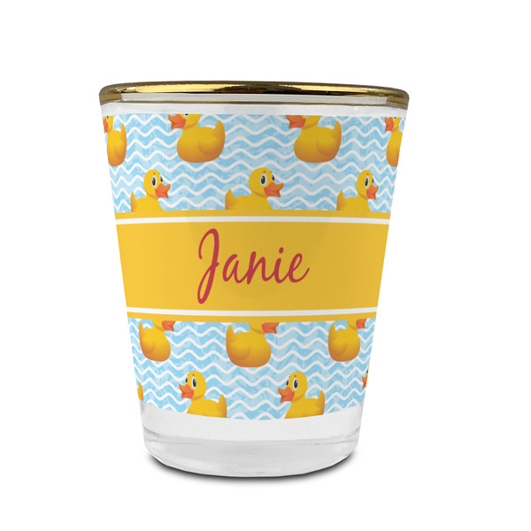 Rubber Duckie Glass Shot Glass - With gold rim - FRONT