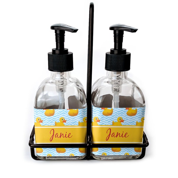 Custom Rubber Duckie Glass Soap & Lotion Bottle Set (Personalized)
