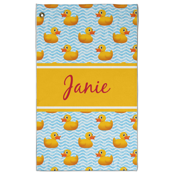 Custom Rubber Duckie Golf Towel - Poly-Cotton Blend - Large w/ Name or Text