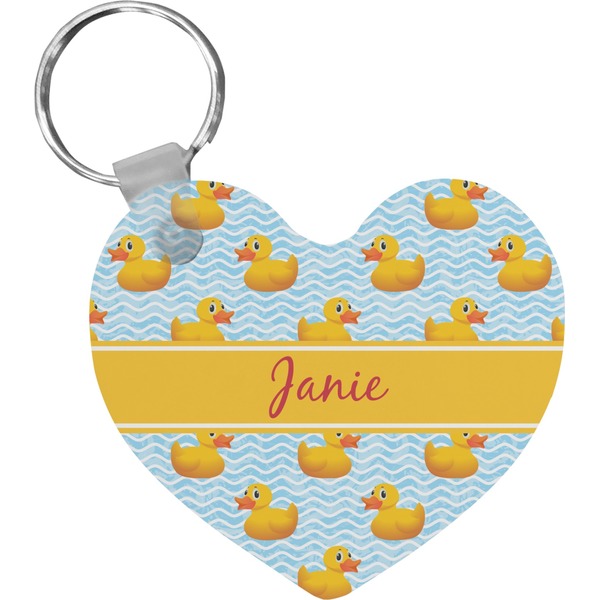 Custom Rubber Duckie Heart Plastic Keychain w/ Name or Text