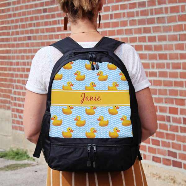 Rubber Duckie Large Backpack - Black - On Back