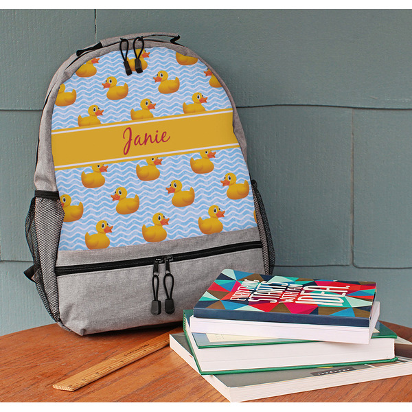 Rubber Duckie Large Backpack - Gray - On Desk