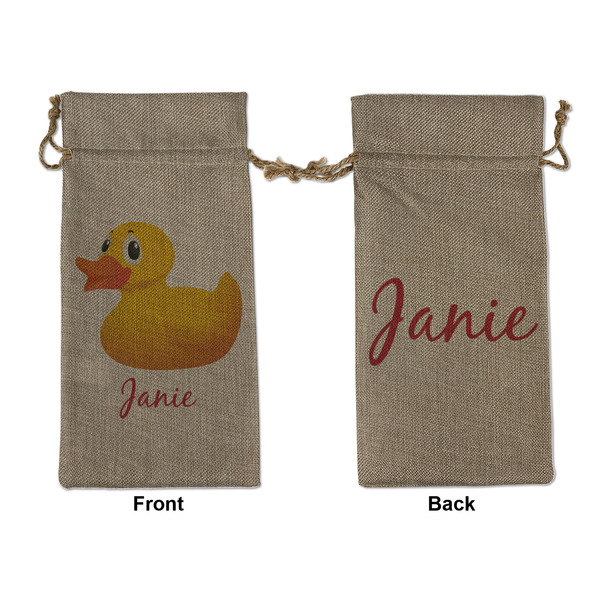 Custom Rubber Duckie Large Burlap Gift Bag - Front & Back (Personalized)