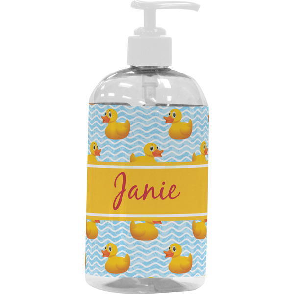 Custom Rubber Duckie Plastic Soap / Lotion Dispenser (16 oz - Large - White) (Personalized)