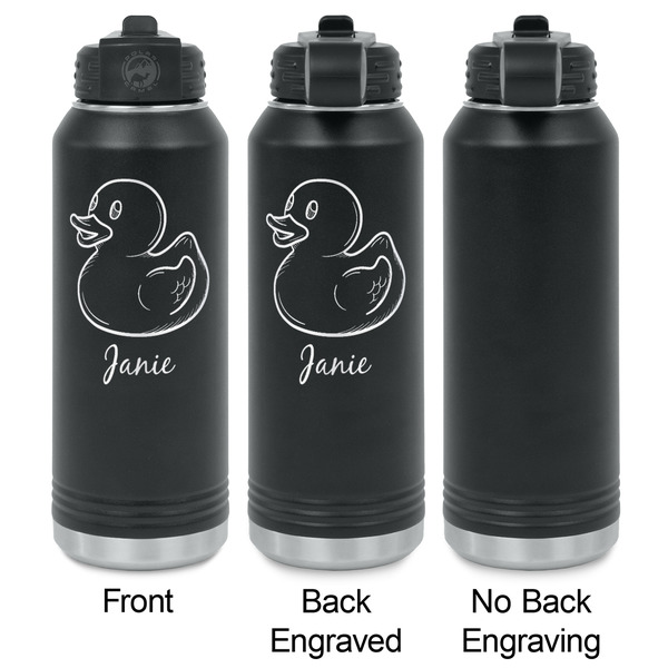 Rubber Duckie Laser Engraved Water Bottles - 2 Styles - Front & Back View